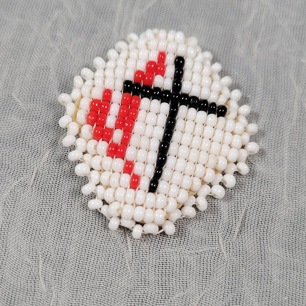 Handcrafted United Methodist Church Bead Pin Cross Flame White Red Black Logo